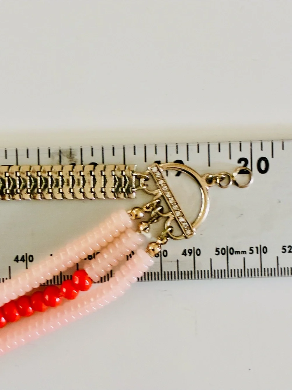 Layered Pink & Coral Beaded Statement Necklace with Gold Accents